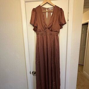 Prague Satin Rosy Brown Maxi Dress